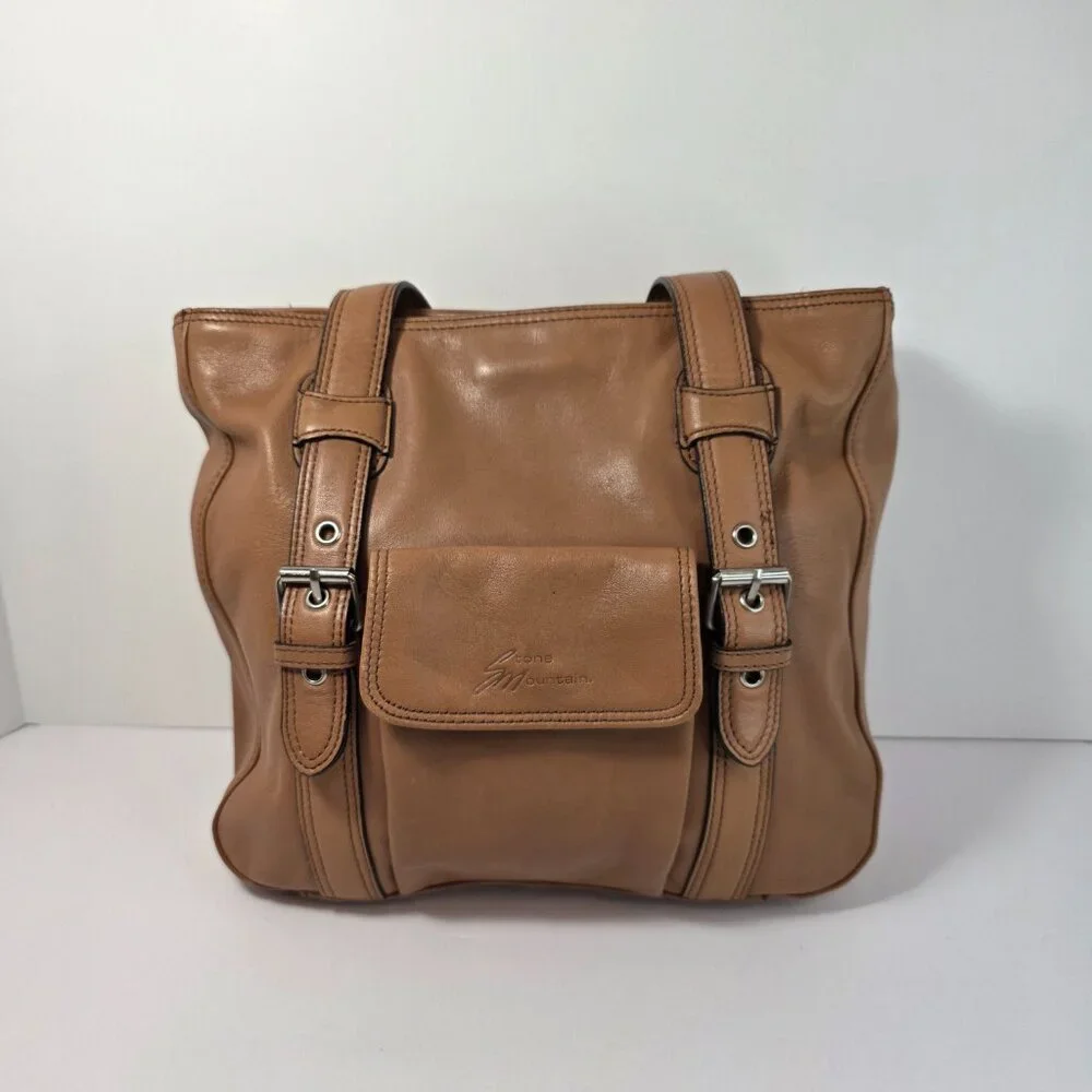 Stone Mountain Genuine Leather Tan Shoulder Bag Organizer Pockets